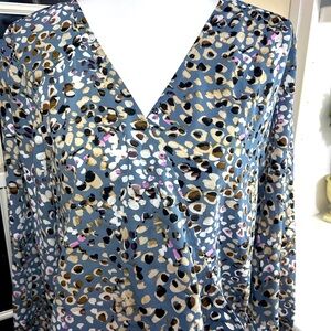 Sanctuary Anthropologie Blouse Leopard Pink Blue Size Large